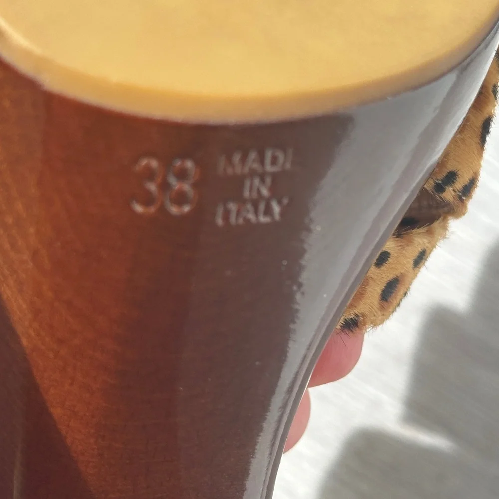 Jerome C. Rousseau Leopard Pony Hair Heels EU 38 US 7.5 - Picture 7 of 8